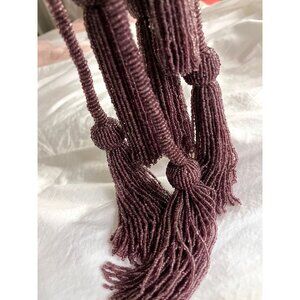 Beaded Drapery Curtain Tiebacks Plum Purple Bead Tassel 54" Length Set of 3